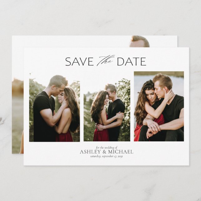 Elegant Modern Engagement 4 Photo Save the Date (Front/Back)