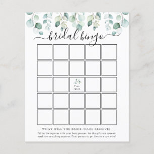 Elegant Modern Eucalyptus Bridal Bingo Game Card