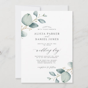 Elegant modern eucalyptus greenery wedding invitation