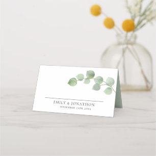 Elegant Modern Eucalyptus Names Date Wedding Place Card