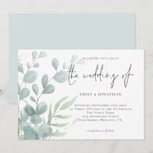 Elegant Modern Eucalyptus Powder Blue Wedding Invi Invitation