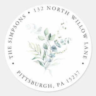 Elegant Modern Eucalyptus Return Address Classic Round Sticker