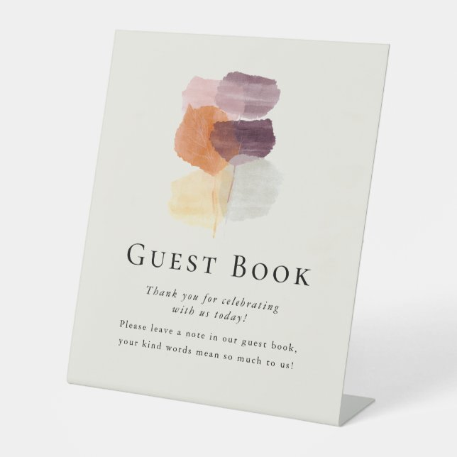 Elegant Modern Fall Leaves Wedding Guest Book Pedestal Sign (Front)