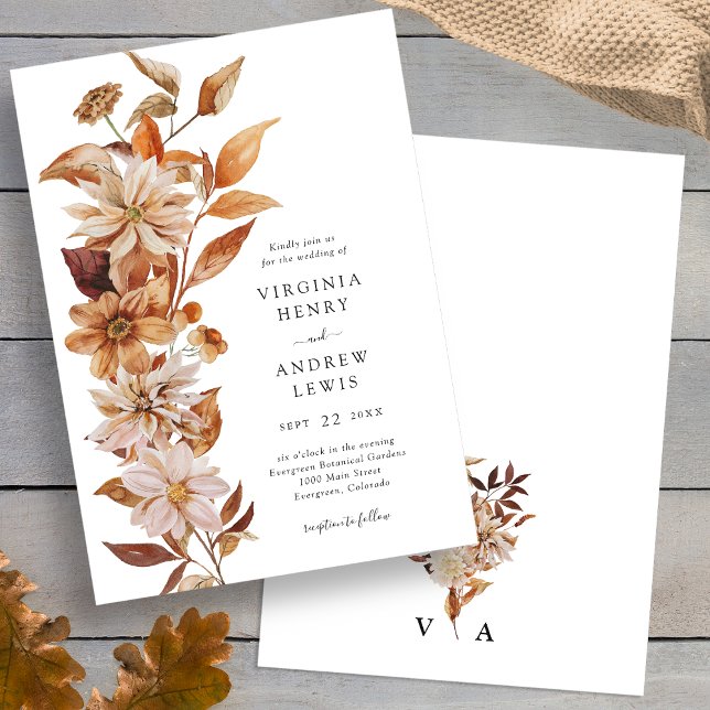 Elegant Modern Fall Wedding Invitation (Elegant Modern Fall Floral Wedding Invitation back Monogrammed by Painted Paperie
)