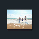 Elegant Modern Family Photo Canvas Print<br><div class="desc">Modern gallery wrapped canvas with a simple design featuring "family" in an elegant white handwritten script with swashes over your favourite photo. This chic design is a perfect addition to your home decor or to give as a housewarming gift.</div>