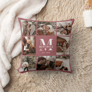 Elegant Modern Family Photo Collage Newlywed Gift Throw Pillow