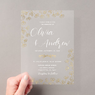 Elegant Modern Faux Gold and White floral Wedding Acrylic Invitations