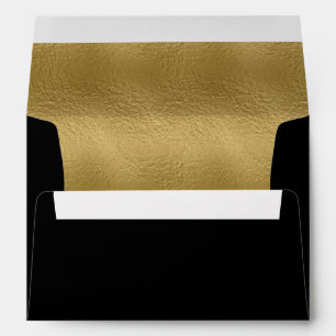 Elegant Modern Faux Gold Foil Black Wedding  Envelope