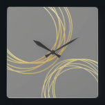 elegant modern faux gold geometric circles square wall clock<br><div class="desc">Minimalist,  modern and stylish design representing faux gold circles and grey background.</div>