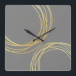 elegant modern faux gold geometric circles square wall clock<br><div class="desc">Minimalist, modern and stylish design representing faux gold circles and grey background.</div>