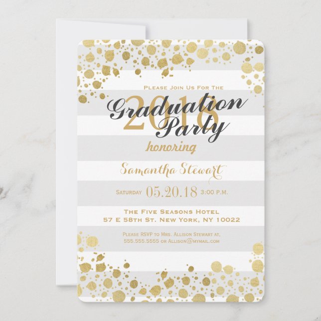 Elegant Modern Faux Gold Splatters and Stripes Invitation (Front)