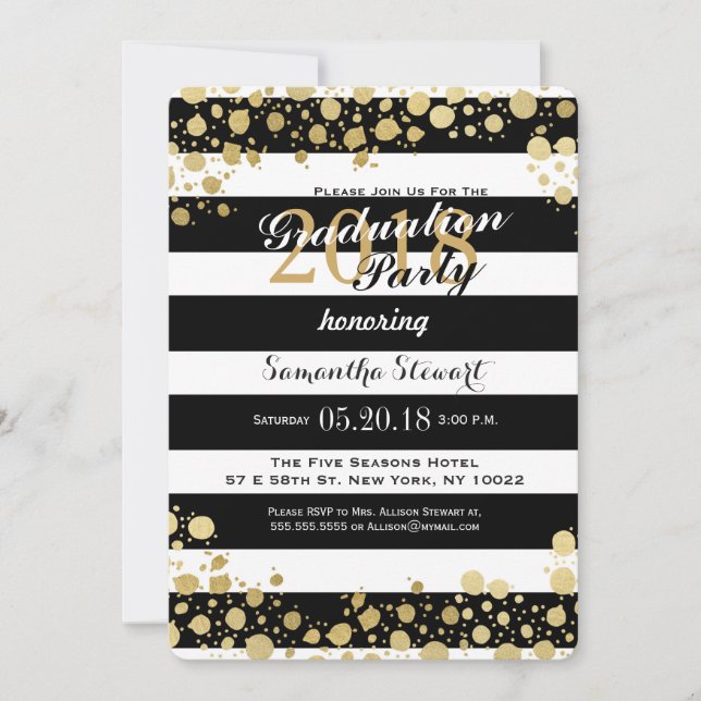 Elegant Modern Faux Gold Splatters and Stripes Invitation (Front)