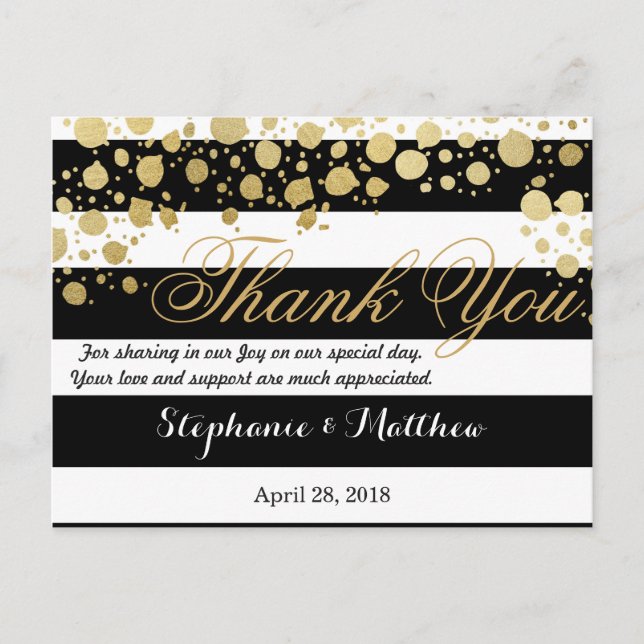 Elegant Modern Faux Gold Splatters and Stripes Postcard (Front)