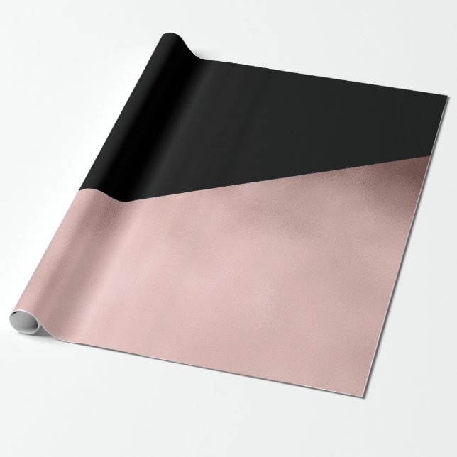 elegant modern faux rose gold black geometric wrapping paper (Unrolled)