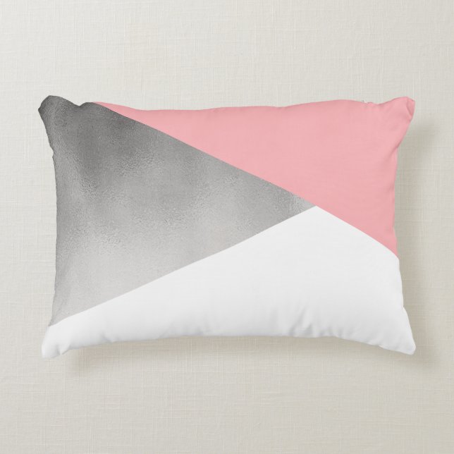 elegant modern faux silver blush pink geometric decorative pillow (Front)