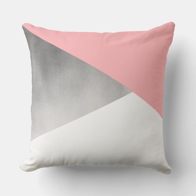 elegant modern faux silver blush pink geometric throw pillow (Front)