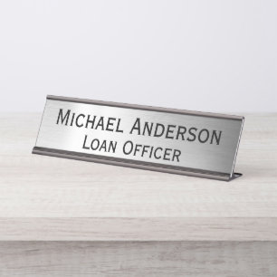 Elegant Modern Faux Silver Custom Office  Desk Name Plate