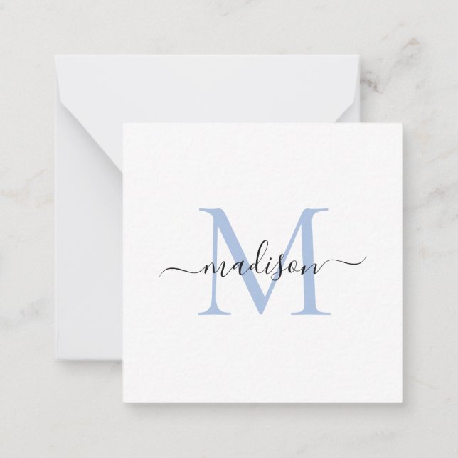 Elegant Modern Feminine Monogram Script Dusty Blue Card (Back)