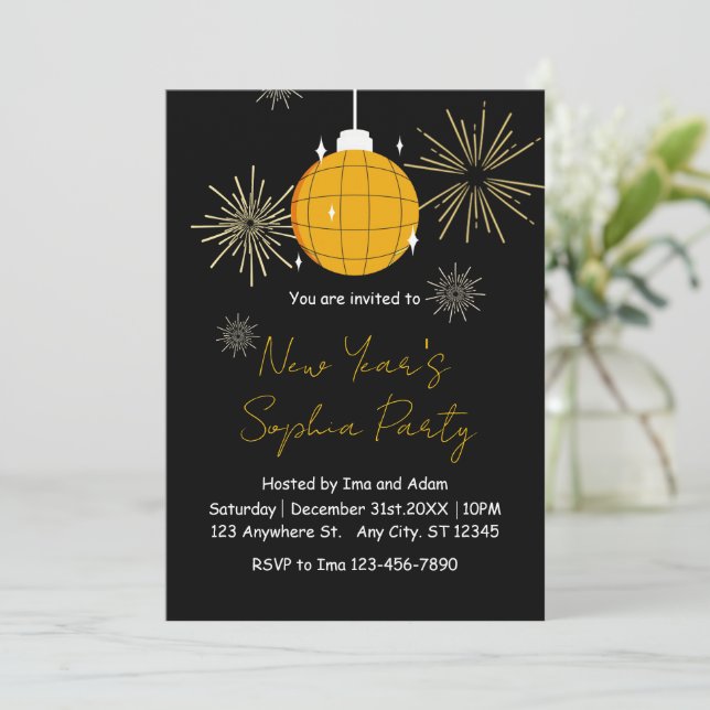 Elegant Modern Fireworks New Year's Party Invitation (Standing Front)