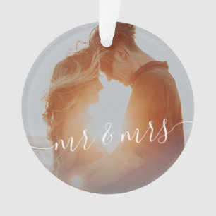 Elegant modern first Christmas as Mr. & Mrs. photo Ornament