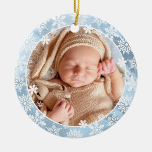 Elegant modern first Christmas baby photo custom Ceramic Ornament