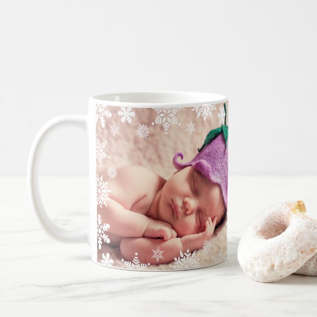 Elegant modern first Christmas baby photo custom Coffee Mug (With Donut)