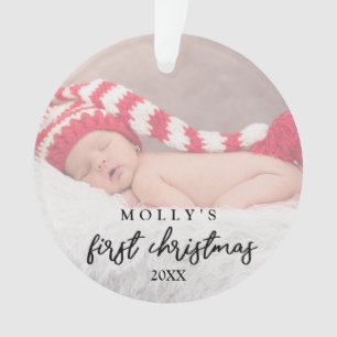 Elegant modern first Christmas baby photo Ornament