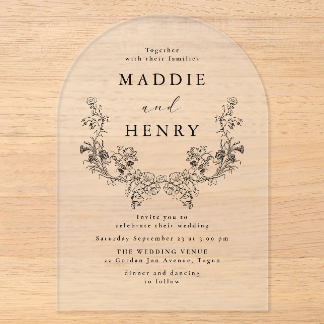 Elegant Modern Floral Acrylic Wedding Invitation (Front)