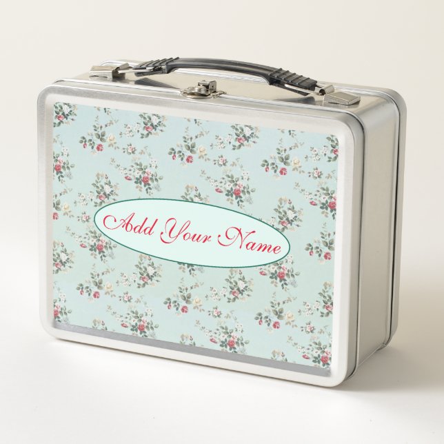 Elegant Modern Floral Add Your Text Metal Lunch Box (Front)