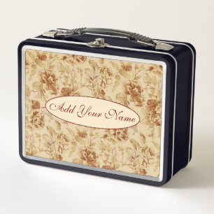 Elegant Modern Floral Add Your Text Metal Lunch Box