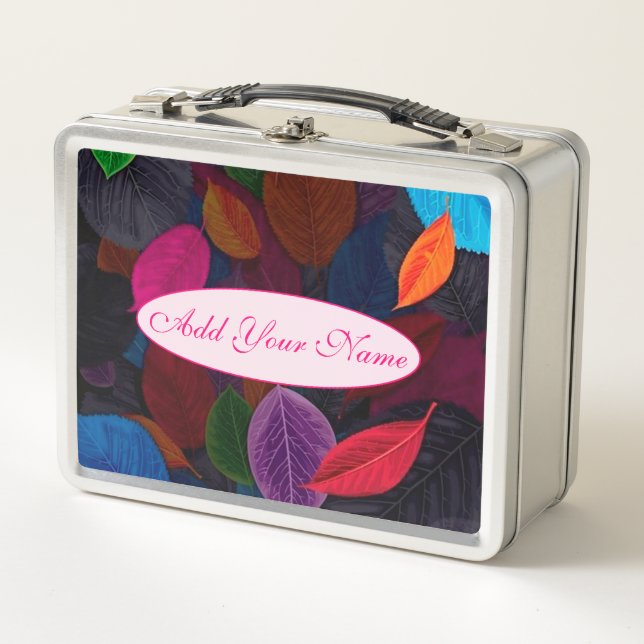 Elegant Modern Floral Add Your Text Metal Lunch Box (Front)