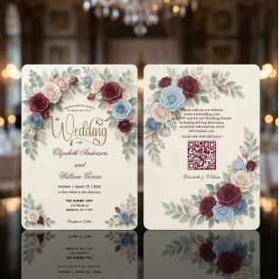 Elegant Modern Floral All In One QR Code Wedding Invitation