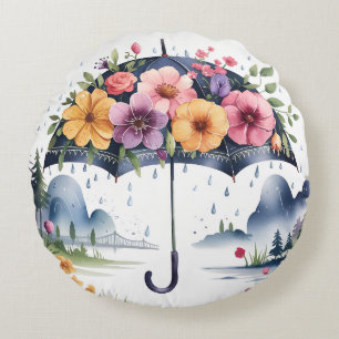 Elegant, Modern Floral Bloom Umbrella Round Pillow