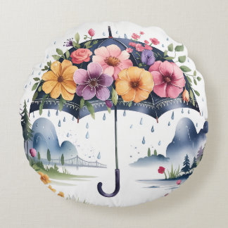 Elegant, Modern Floral Bloom Umbrella  Round Pillow