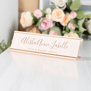 Elegant & Modern Floral Blush Pink Pattern Desk Name Plate