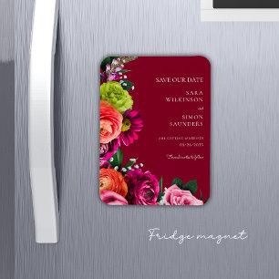 elegant  modern floral burgundy save the date  magnet