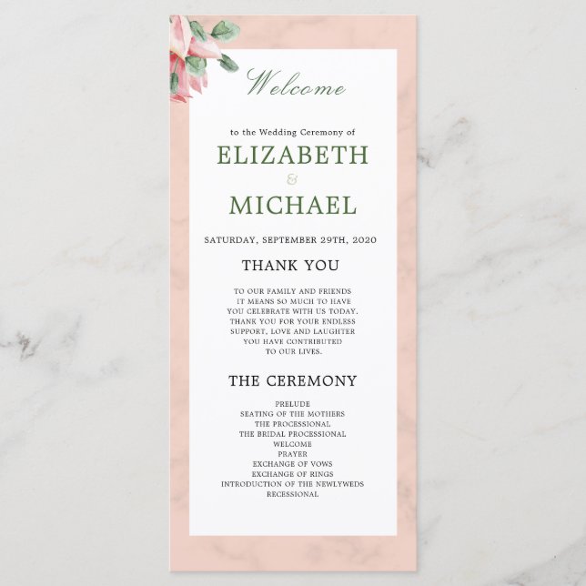 Elegant Modern Floral Chic Wedding Welcome Program (Front)
