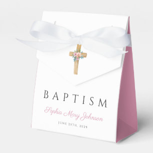 Elegant Modern Floral Cross Baptism  Favor Box