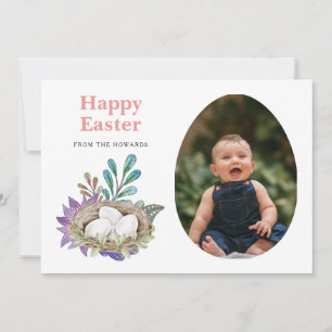 Elegant Modern Floral Easter   Happy Easter Photo Holiday Card