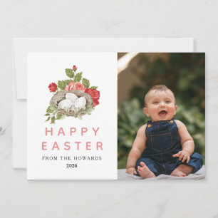 Elegant Modern Floral Easter   Happy Easter Photo Holiday Card