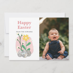 Elegant Modern Floral Easter Happy Easter Photo Holiday Card
