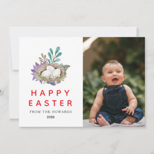 Elegant Modern Floral Easter Happy Easter Photo Holiday Card