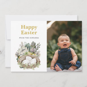 Elegant Modern Floral Easter Happy Easter Photo Holiday Card