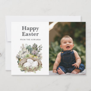 Elegant Modern Floral Easter Happy Easter Photo Holiday Card