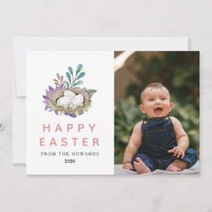 Elegant Modern Floral Easter Happy Easter Photo Holiday Card