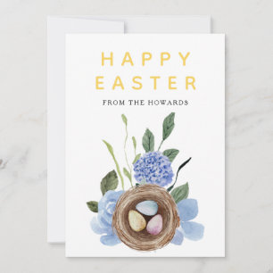 Elegant Modern Floral Easter Happy Easter Photo Holiday Card