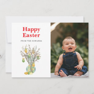 Elegant Modern Floral Easter   Happy Easter Photo Holiday Card