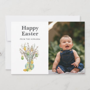 Elegant Modern Floral Easter Happy Easter Photo Holiday Card