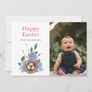 Elegant Modern Floral Easter Happy Easter Photo Holiday Card