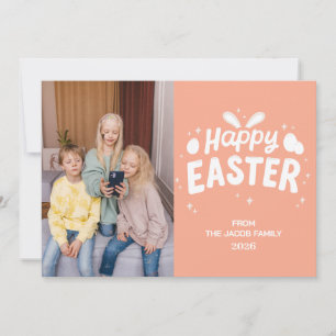 elegant modern Floral Easter one family photo Holiday Card